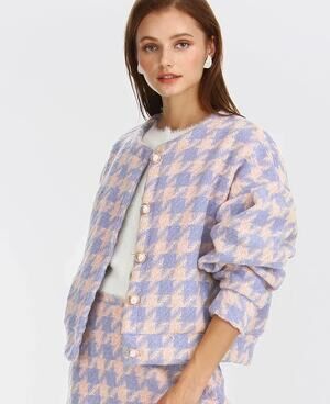 STORETS Lori Houndstooth Wool Blend Tweed Blazer in Lavender Size: S